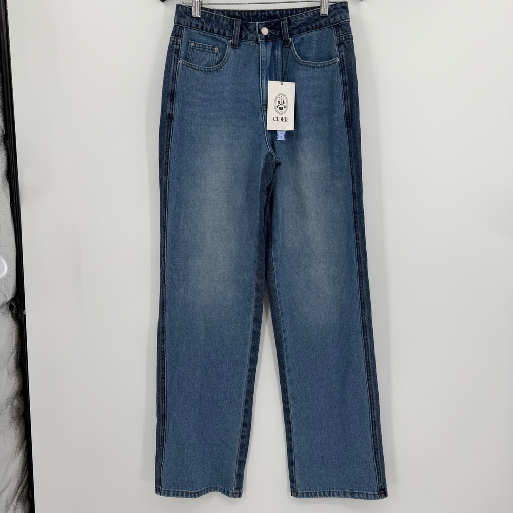 Cider Blue Two Tone Straight Leg Jeans High Waisted Denim Small NWT